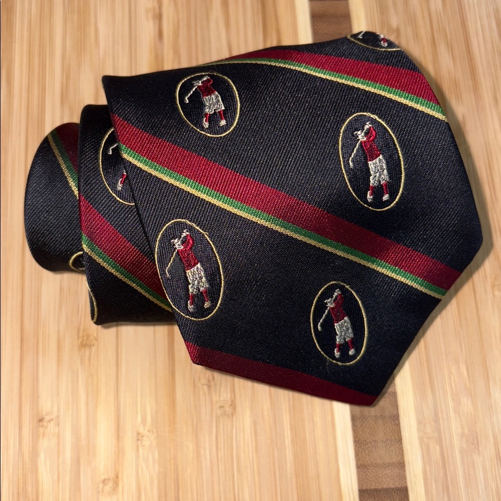 Bobby Jones Neck Tie Black & Red Silk Golf